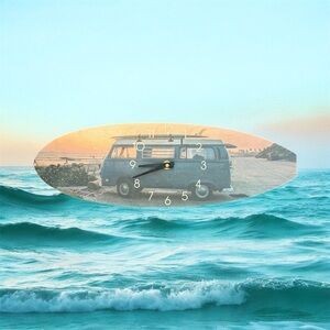 Surfboard Wall Clock with Van Design